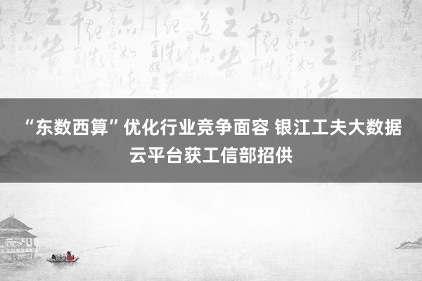 “东数西算”优化行业竞争面容 银江工夫大数据云平台获工信部招供