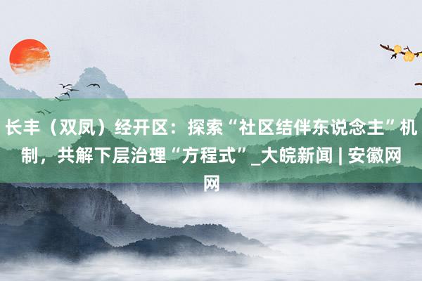 长丰（双凤）经开区：探索“社区结伴东说念主”机制，共解下层治理“方程式”_大皖新闻 | 安徽网