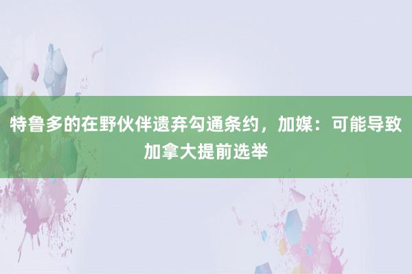 特鲁多的在野伙伴遗弃勾通条约，加媒：可能导致加拿大提前选举